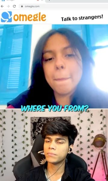 Adarsh Singh (below) in one of his Omegle videos with a foreigner