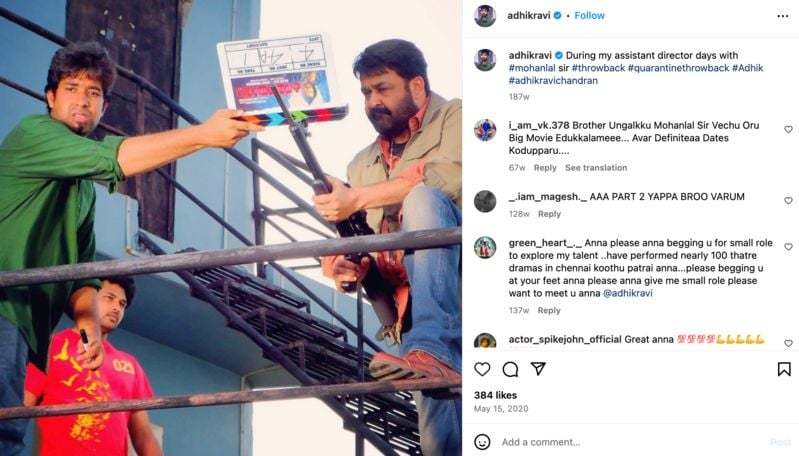 Adhik shared an old picture of him working as an assistant director on Instagram