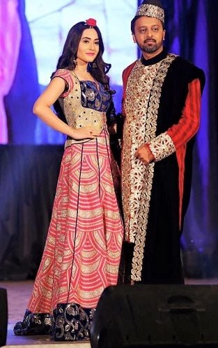 Aditi Budhathoki walking the ramp in a fashion show