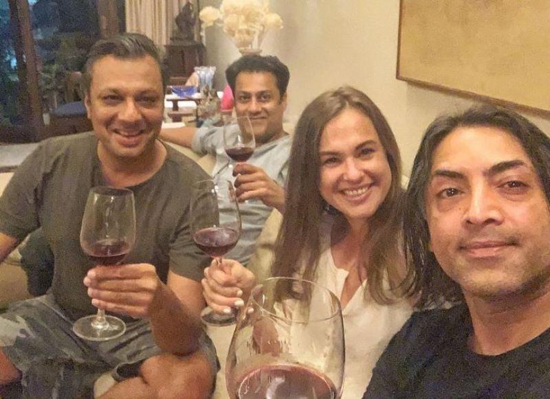 Aditya Motwane (extreme left) while having wine along with his friends