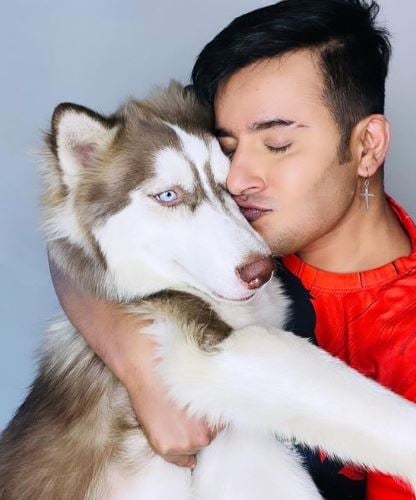Aditya Singh Rajput with his pet dog