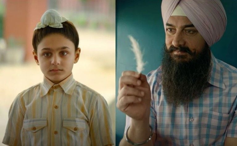 Ahmad Ibn Umar (left) as the young Laal Singh Chaddha