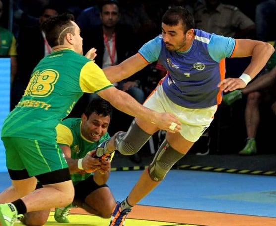 Ajay Thakur while playing a kabaddi match