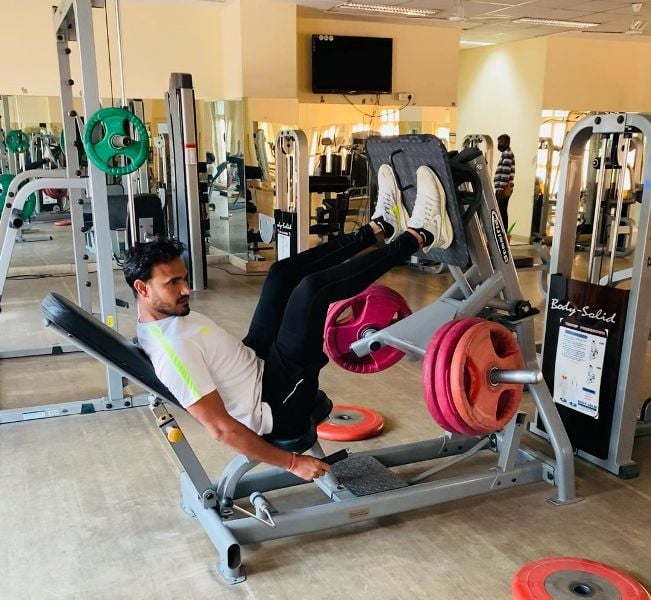 Ajeet Singh Yadav while working out at a gym