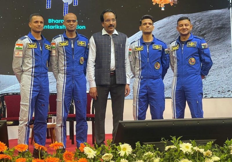 From left to right - Ajit Krishnan, Prasanth Balakrishnan Nair, S. Somanath, Angad Prathap, and Shubhanshu Shukla