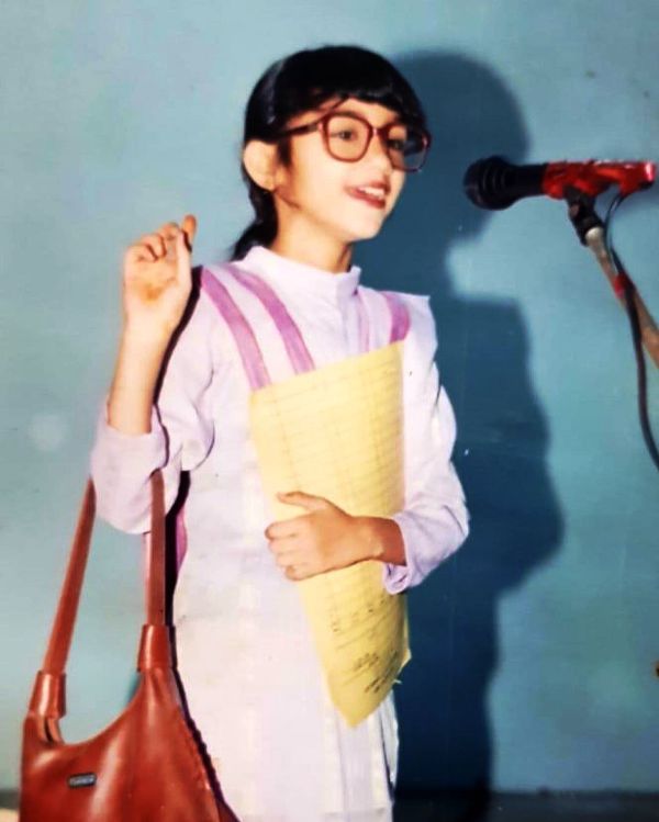 Akanksha Sharma performing during an acting competition in her school