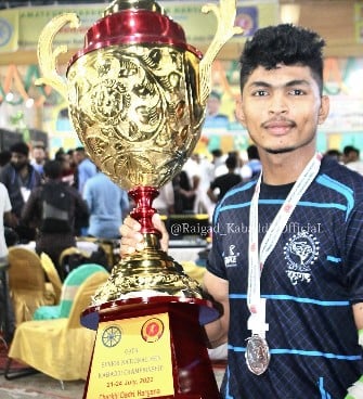 Akash Shinde after winning the Senior National Men Kabaddi Championships (2022)