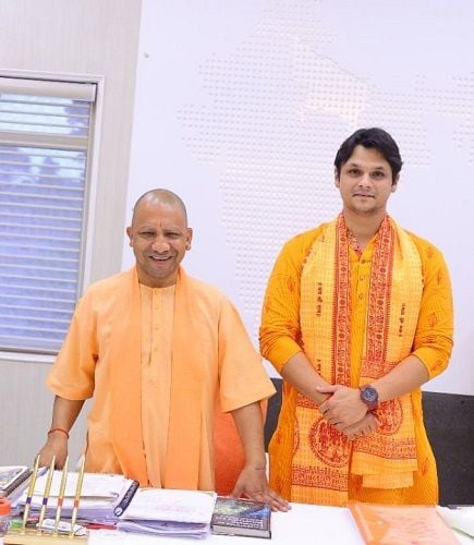 Akash Singh Rajput with Yogi Adityanath