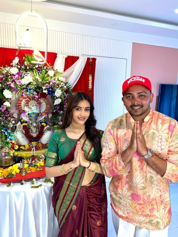 Akriti Agarwal with Prithivi Shaw, while celebrating Ganesh Chaturthi (2025)