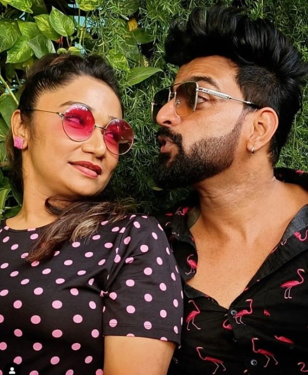 Akshatha Gowda with Vinay Gowda (right) during a reality TV show