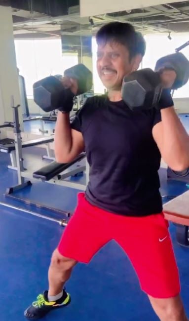 Akul Balaji working out at the gym