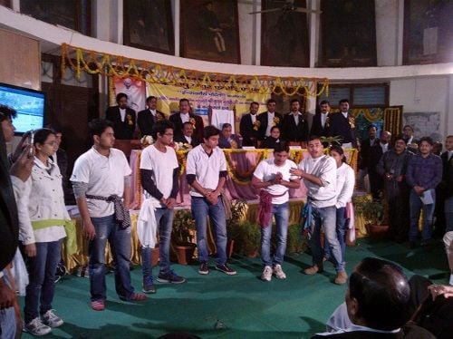 Alakh Pandey performing in a nukkad natak