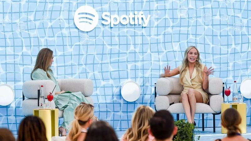 Alexandra Cooper and Spotify’s Chief Public Affairs Officer, Dustee Jenkins, during a panel discussion in Cannes, France, in 2023