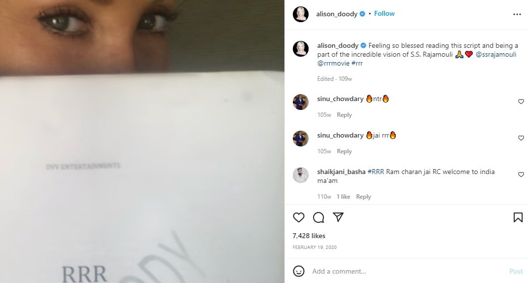 Alison Doody announcing her participation in the movie 