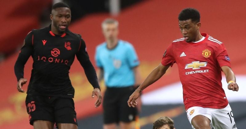 Amad Diallo playing in his debut match for Manchester United