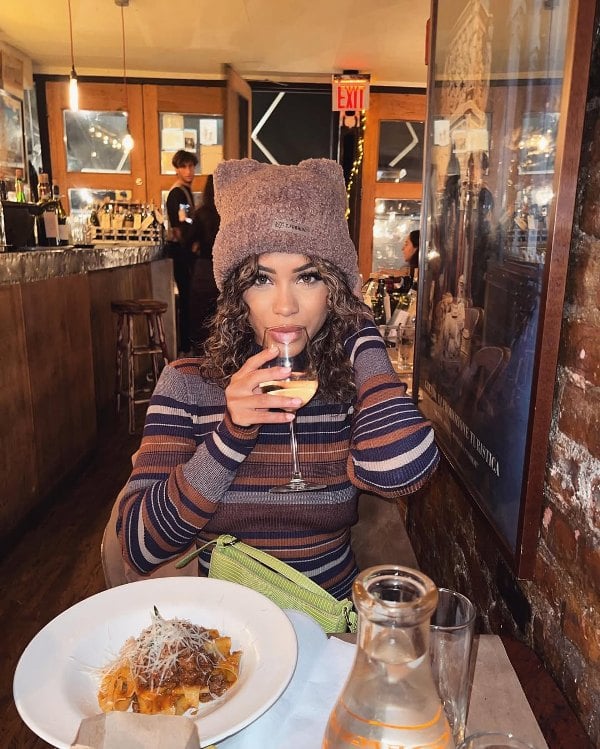 Amaya Espinal, while having wine