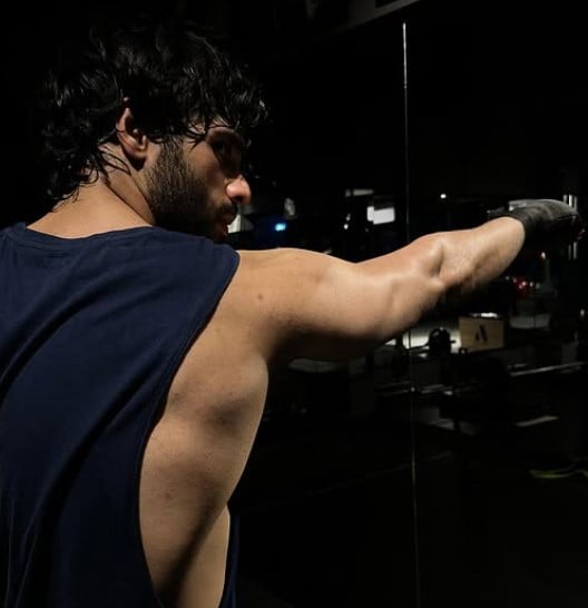 Ameer Gilani while practising boxing