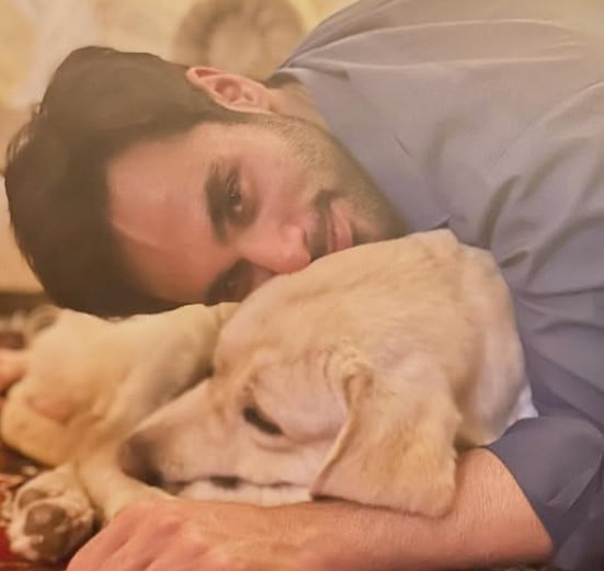 Ameer Gilani with his pet dog