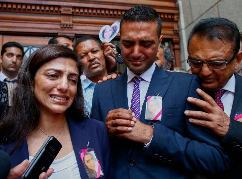 Ami Denborg, Anni’s sister, with her brother and father, outside Western Cape High Court in 2014
