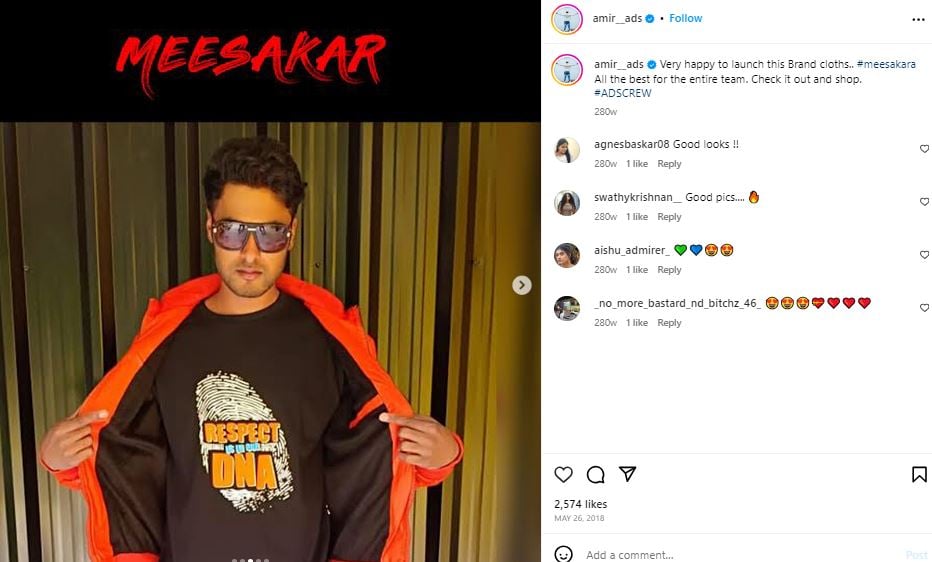 Amir ADS promoting his clothing brand on Instagram