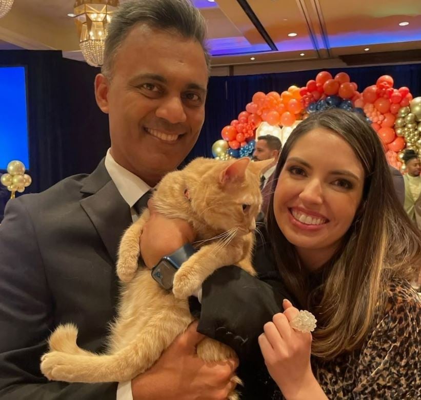Amish Shah with his girlfriend and pet cat