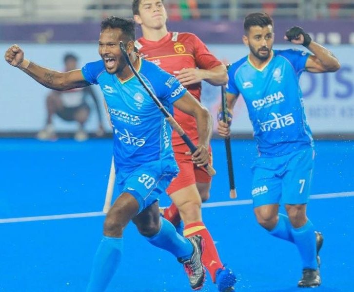 Amit Rohidas celebrating after scoring a goal in FIH Hockey Men’s World Cup