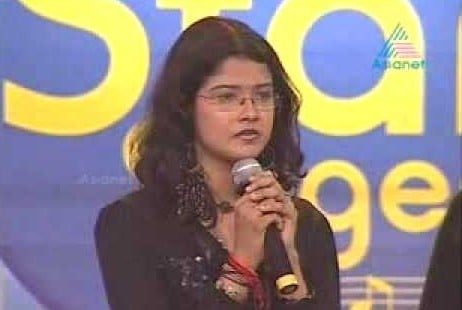 Amrutha Suresh on the sets of the television singing reality show 