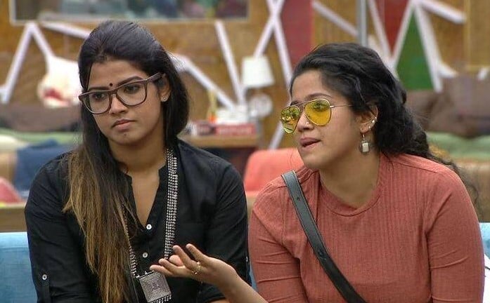 Amrutha Suresh with her sister on the sets of the television reality show Bigg Boss Malayalam Season 2 (2020)