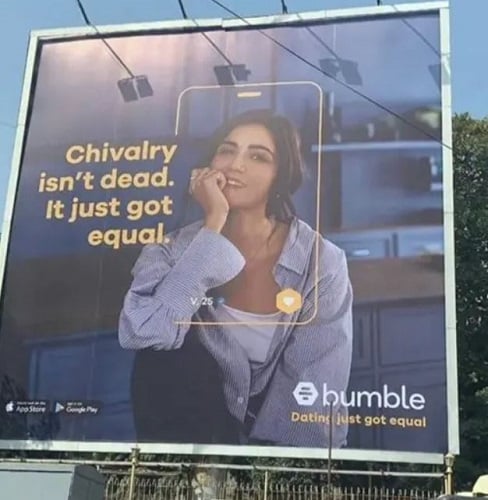 Amy Aela in a print ad of Bumble