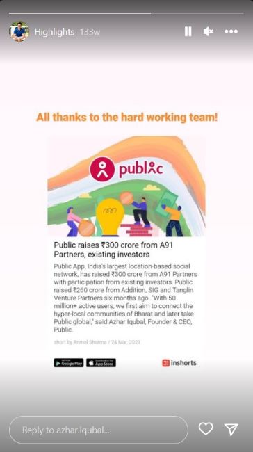 An Instagram highlight on Azhar