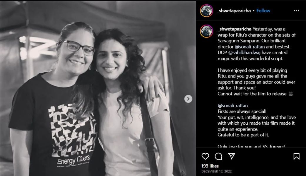 An Instagram post of Shweta Pasricha