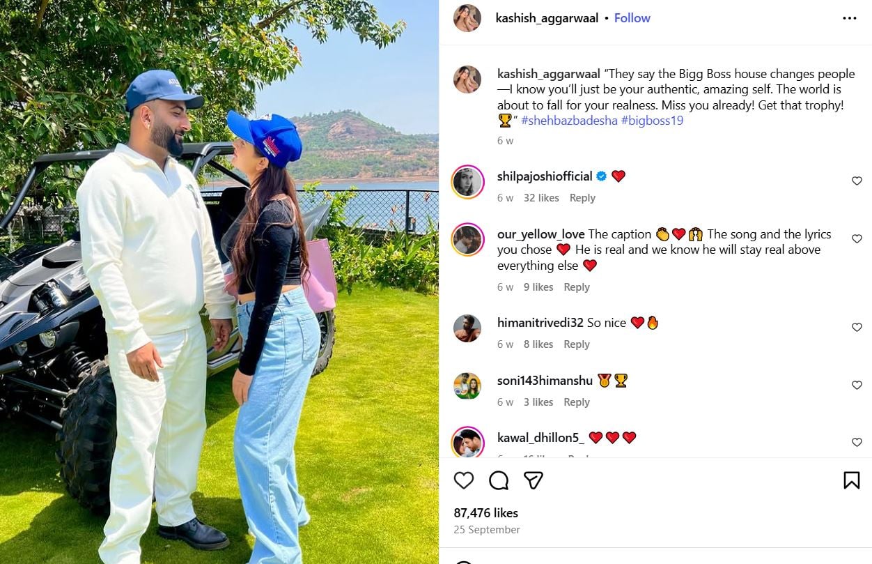 An Instagram post shared by Kashish Aggarwal in support of Shehbaz Badeshah