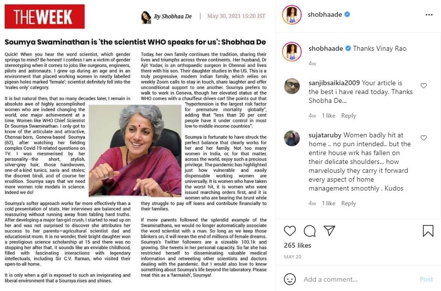 An article by Shobhaa De in The Week magazine