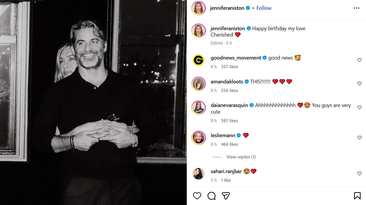 An Instagram post shared by Jennifer Aniston