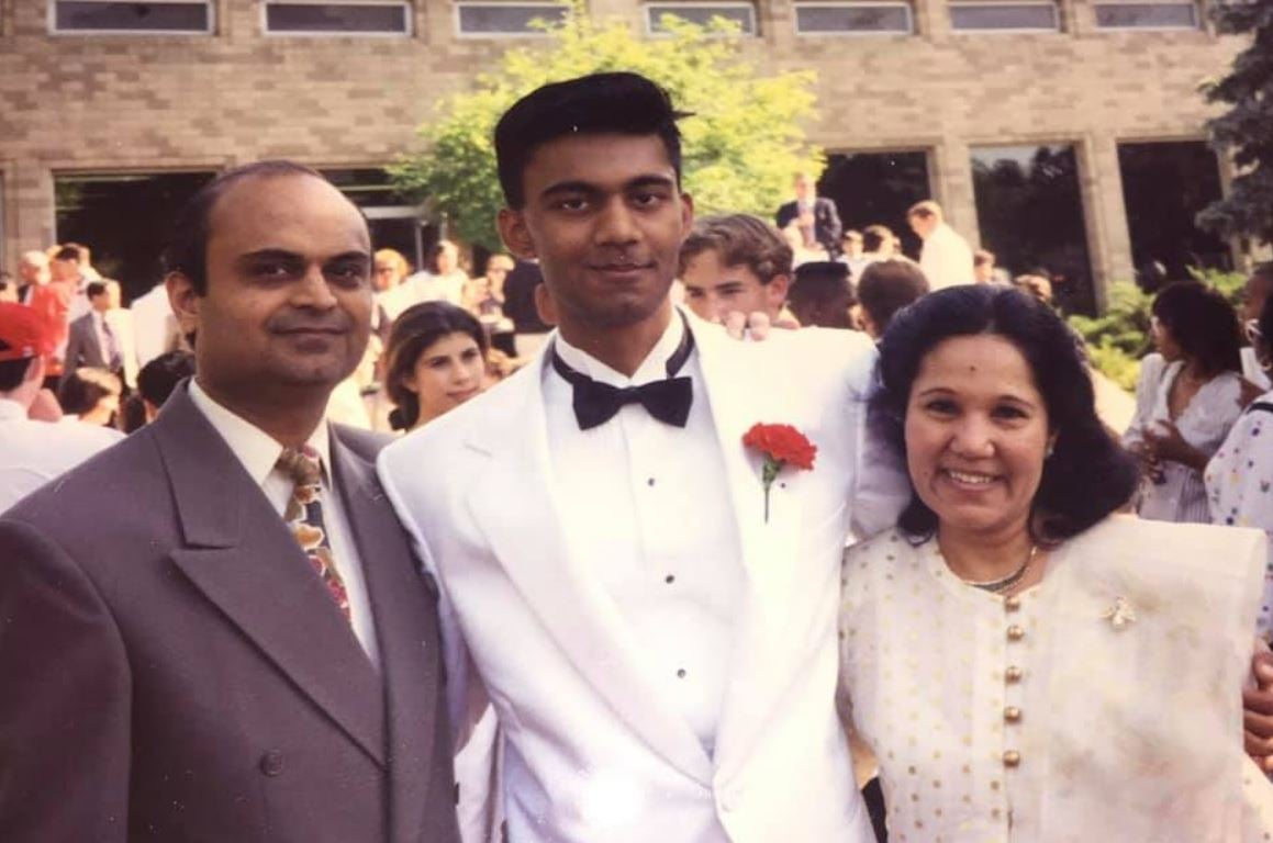 An old picture of Amish Shah with his parents