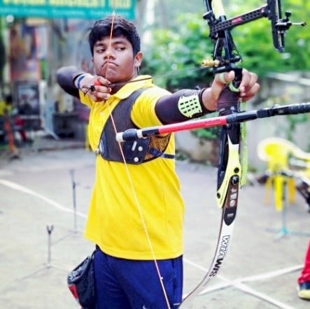 An old picture of Dhiraj Bommadevara while practising archery