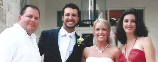 An old picture of Luke Bryan with his wife, Caroline Bryan, his sister, Kelly (extreme right), and brother-in-law