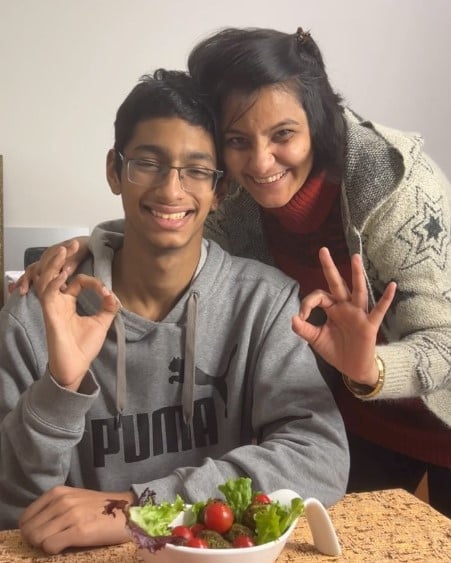 An old video of Rajani Jain with her son