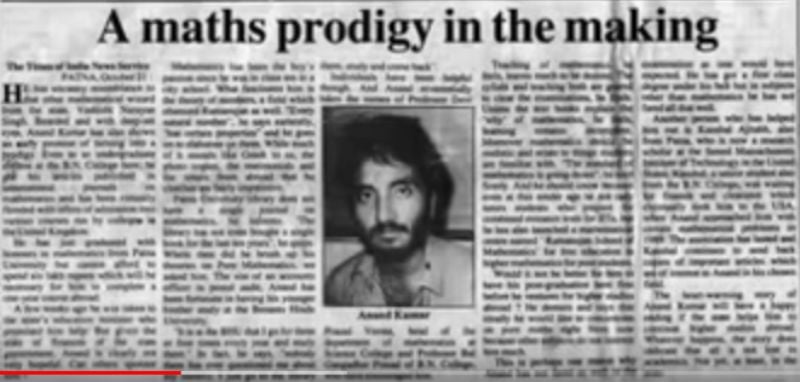 A Newspaper Cutting About Anand Kumar