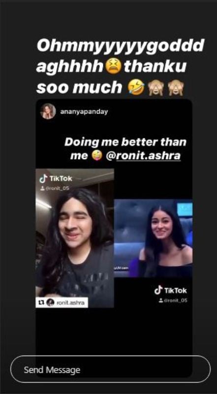 Ananya Pandey reposting Ronit Ashra post