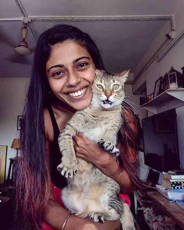 Anasuya Sengupta with her pet cat, Mowgli