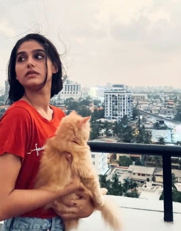 Anaswara Rajan with her pet cat, Zimba