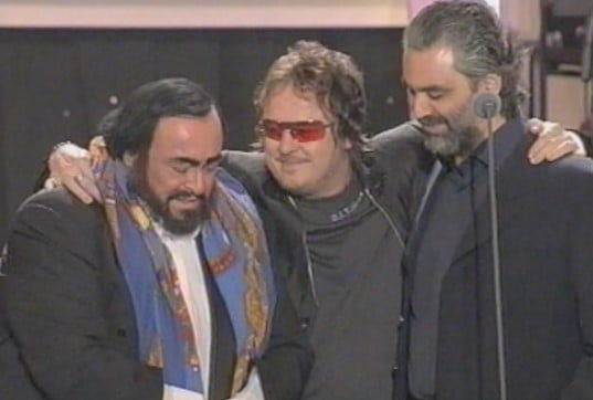 Andrea Bocelli, Zucchero (middle), and Luciano Pavarotti (left)
