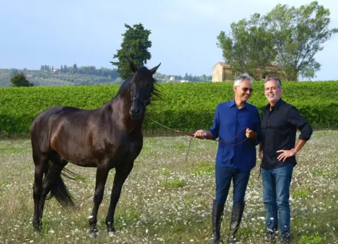 Andrea Bocelli and his brother, Alberto, pictured on the family’s wine estate in Lajatico, Pisa
