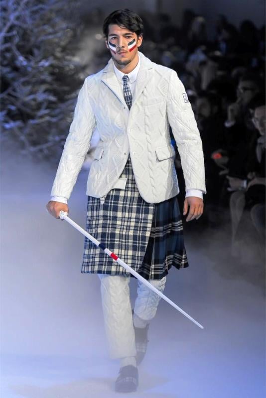 Andrea Preti, while walking the ramp for Thom Browne at the Moncler Gamme Bleu Fall 2013 show