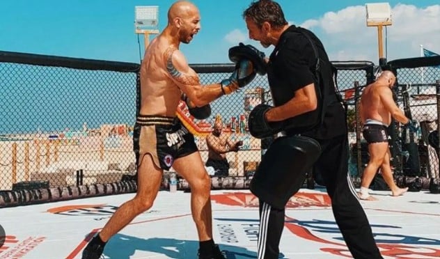 Andrew Tate while practising kickboxing