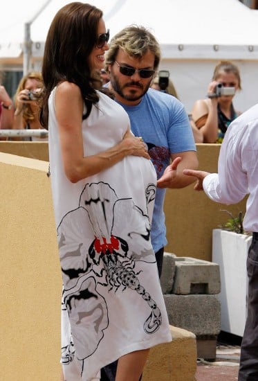 Angelina Jolie with Jack Black while revealing her pregnancy