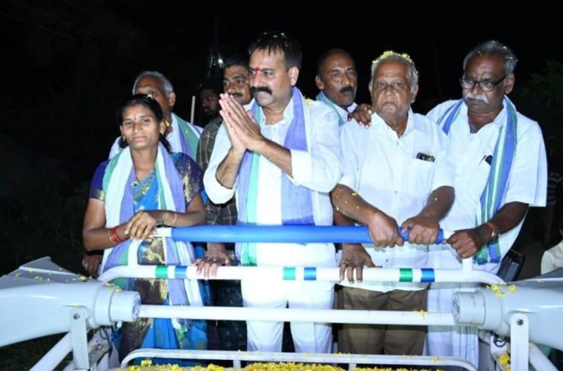 Annabathuni Siva Kumar (second from left) during the campaigning of the 2024 Andhra Pradesh Legislative Assembly Elections