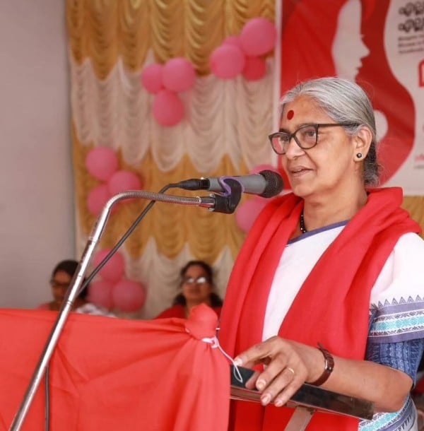 Annie Raja addressing an audience during the campaigning of the 2024 Lok Sabha Elections