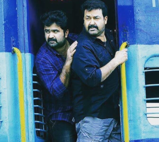 Anoop Menon with Mohanlal on a film set